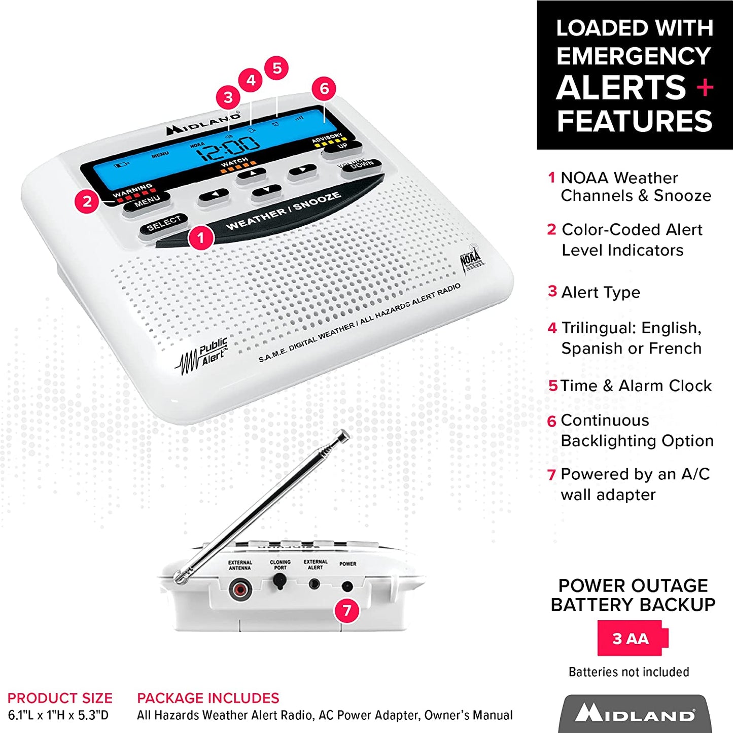 Midland Weather Alert Radio WR120B NOAA